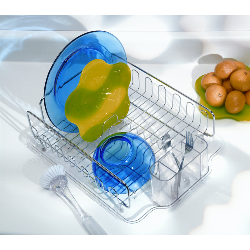 Clear Stainless Steel Dish Drainer with Utensil Cup