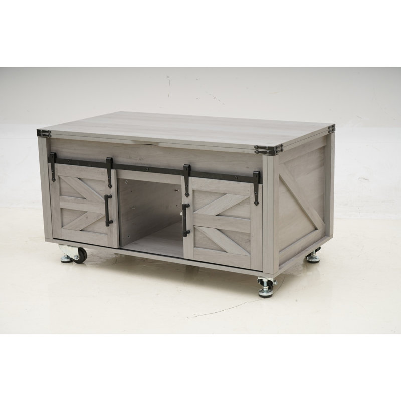 Table basse à plateau relevable avec roues verrouillables, tables basses de ferme avec grand rangement caché, Gris, Gris