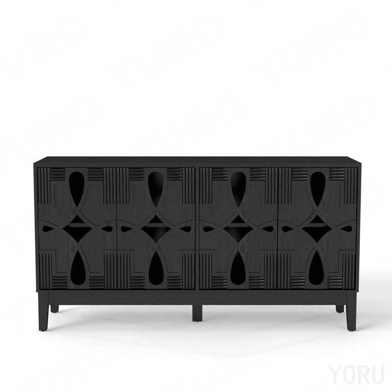 Buffet 60,5 "Mid-Century, console multimédia, Noir