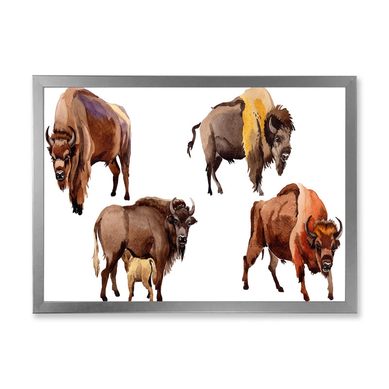 Bison exotique - Peinture sur toile, H 35,5 po x l 45,5 po x P 1,5 po, Cadre argenté
