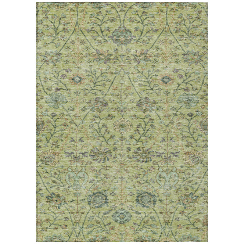 Tapis extérieur lavable floral vert menthe et brun 5 pi x 8 pi
