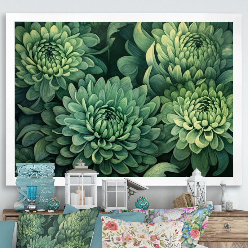 «Green Mums In Bloom» sur toile, H 34 po x l 44 po x P 1,5 po, Cadre simple blanc