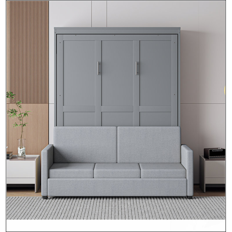 Lit escamotable double pleine grandeur avec coussin, gris, Gris, Double