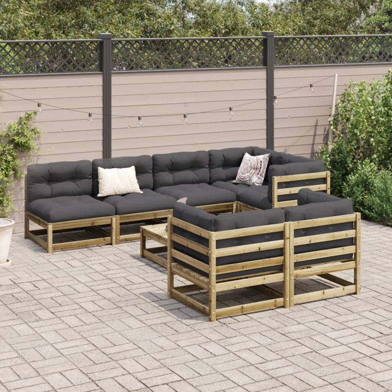Brayden Studio 8 Piece Garden Sofa Set Solid Wood Pine, Black, Honey Brown