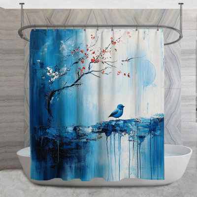 Blue Bird Shower Curtain -  Wildlife Bathroom Decor Coastal Beach