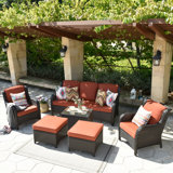 Wicker 5 - Person Patio Conversation Sets with Cushions
