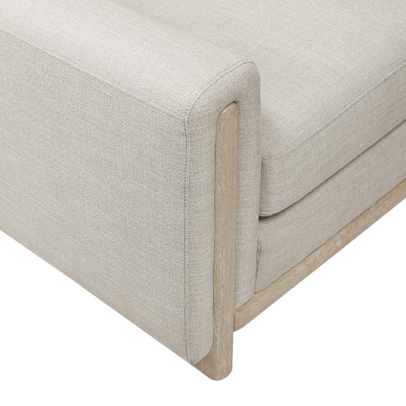 Canapé Lny, polyester beige, structure et pieds en bois brun naturel, 81 po