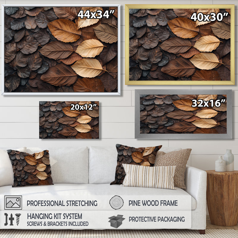 Scarboro Espresso Leaves Veins Of Nature II - feuilles, art mural, Argent argent, H 30 po x l 40 po