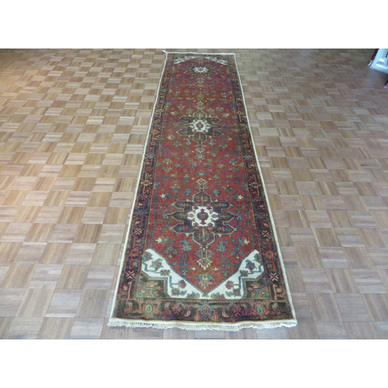 Tapis en laine rouge 3 pi 2 po x 12 pi 4 po one-of-kind-noué la à la main rouille Josephson