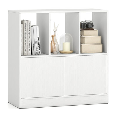 Étagère cubique à 3 niveaux avec portes, meuble de rangement moderne à 3 cubes avec placard fermé, compartiments ouverts et système anti-basculement pour salon, chambre ou bureau, blanc