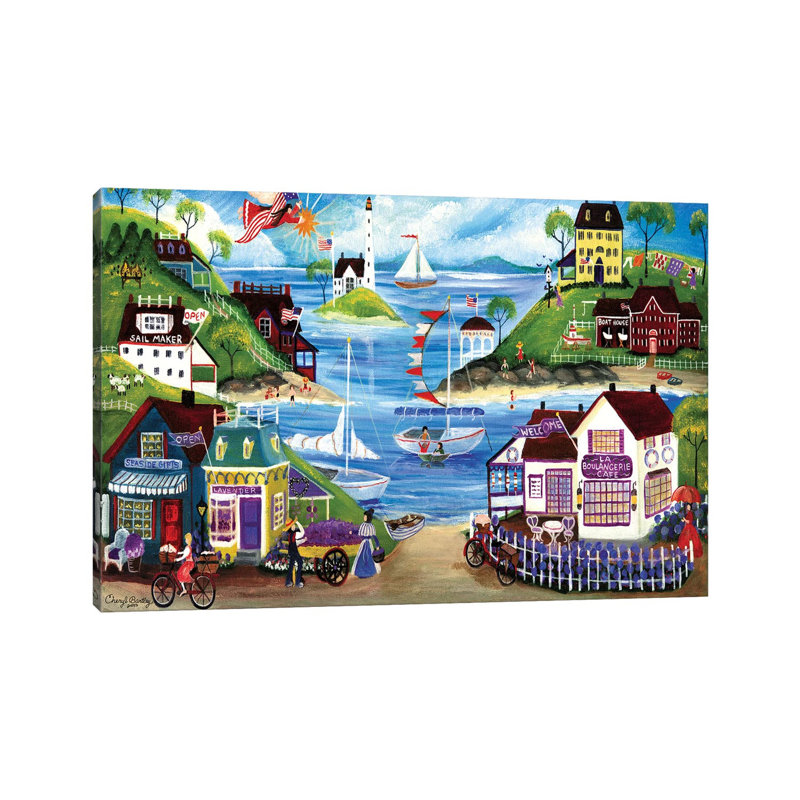 Impression d’art graphique, "lavande bord de mer" par Cheryl Bartley, H 32 po x l 48 po x 1,5 po, Toile tendue, Pas de tapis