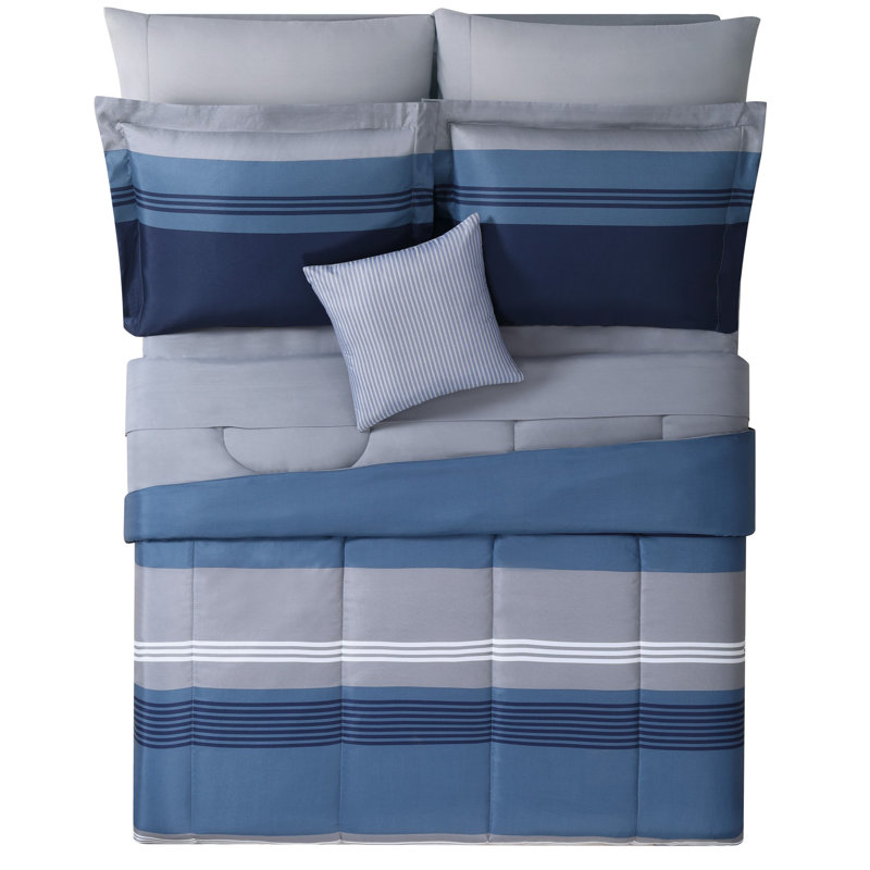 Style 212 Carlyle Polyester Channel Striped Comforter Set, Twin XL Comforter + 8 Additional Pieces