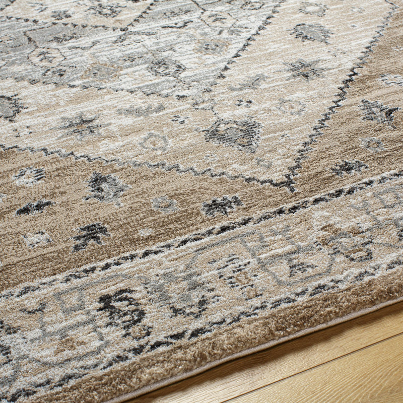 Rectangle Frenda Oriental Machine Woven Polyester/Polypropylene Area Rug in Light Brown, Rectangle 6'6" x 9'