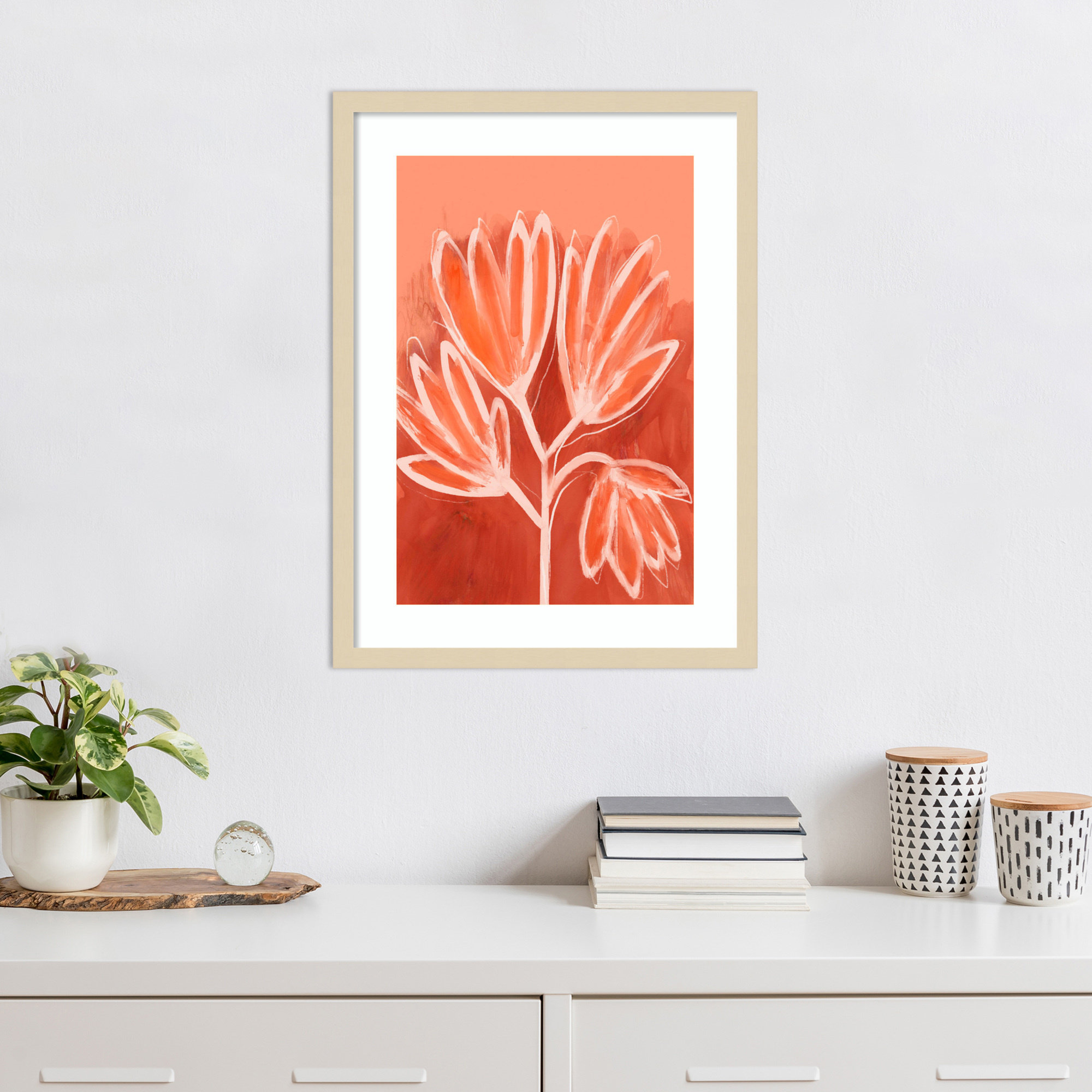 Peachy Flowers by Treechild Wood Framed Wall Art Print, 25" H x 19" W, Brown