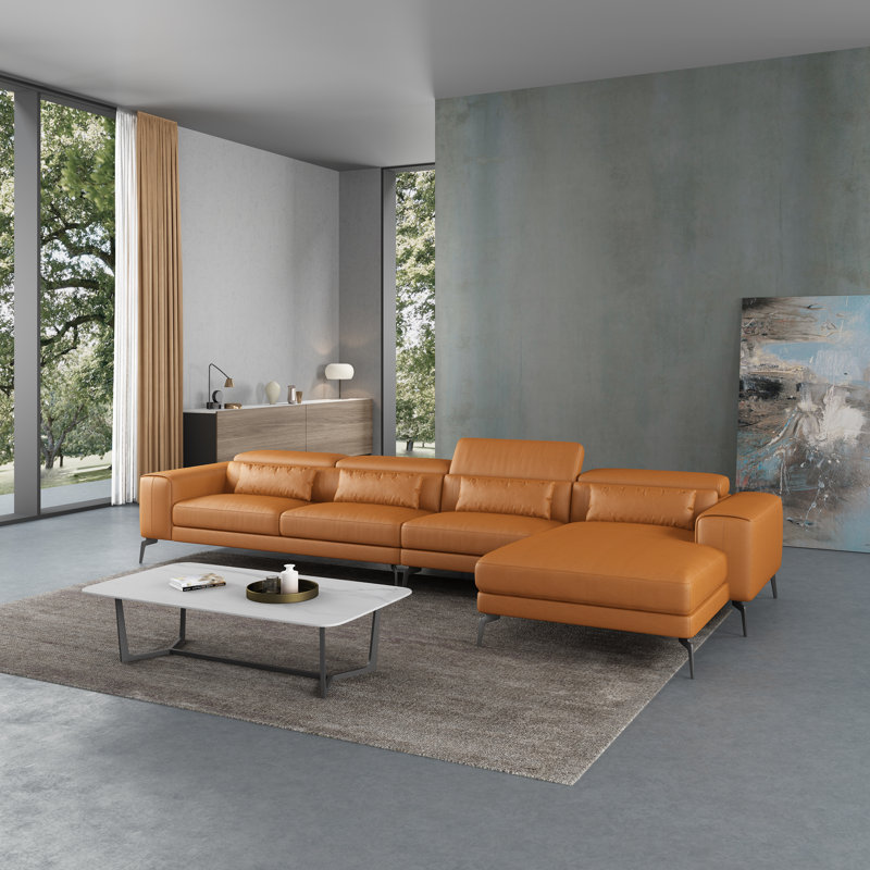 Cavour Sectional, Right Hand Facing, Cognac Genuine Leather