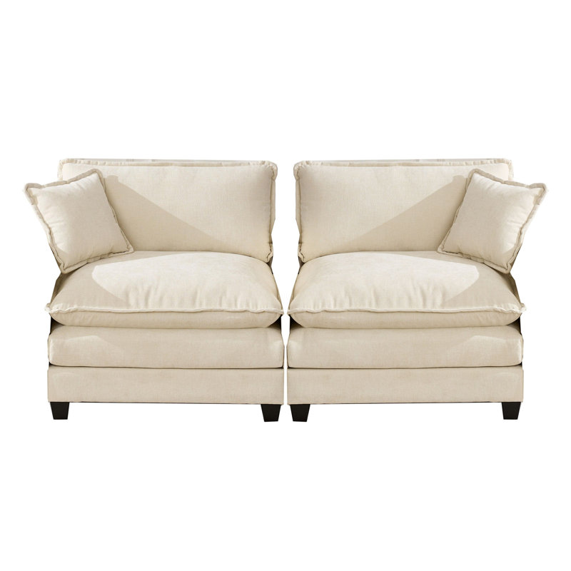 Grid Armless Chair Single Seat Module For Modular Sectional Sofa（2 pieces per box）, Beige, 2