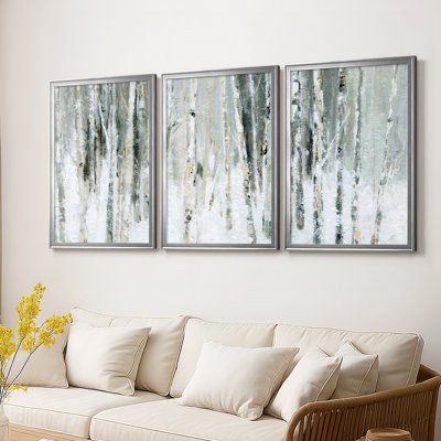 Snowy Birch I - Toile tendue avec châssis sur mesure - 3 pièces