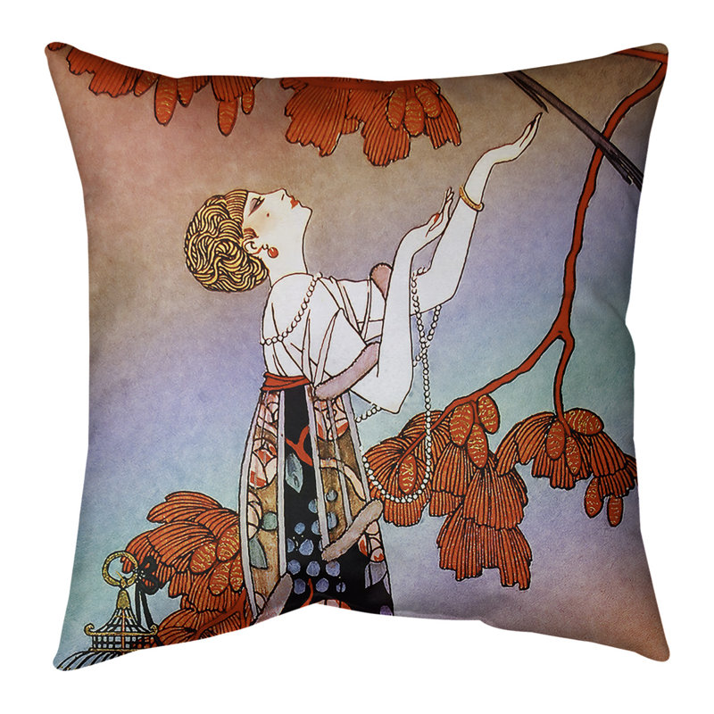 Coussin George Barbier, 20 po x 20 po, Housse de coussin seulement, Rouge / Brun / Vert