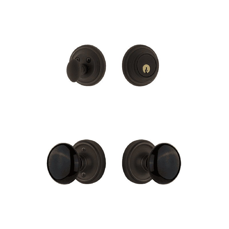 Nostalgic Warehouse Classic Rosette Entry Set with Black Porcelain Knob, Oil-Rubbed Bronze, 2 3/4"
