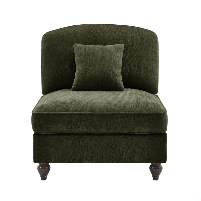 Armless Sofa Chenille W/1 Pillow, Green