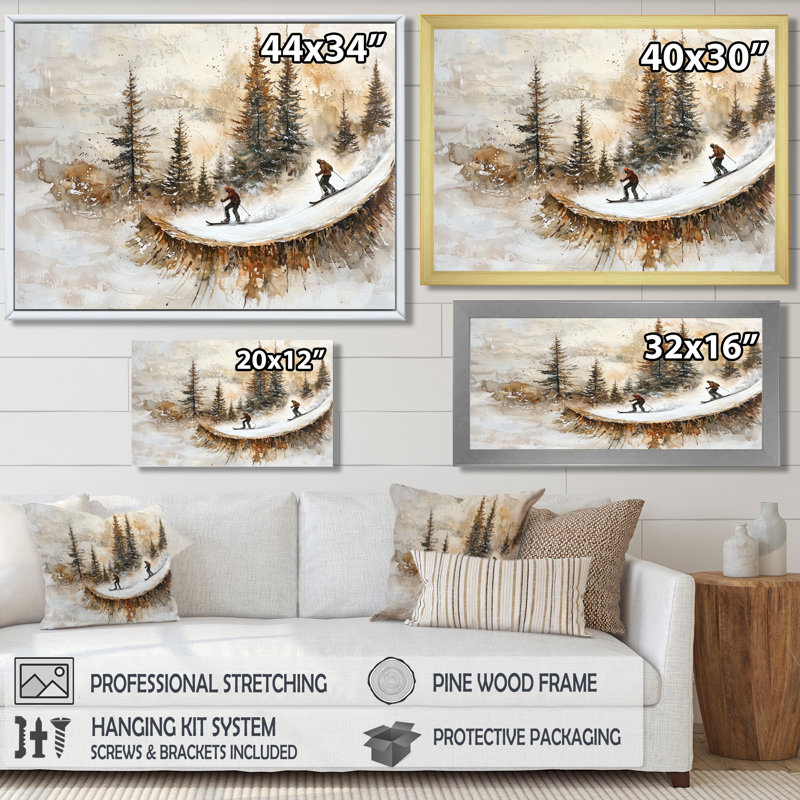 «Summit Gliders Skiing In A Winter Landscape IV», art mural sur toile, Reproduction d'une seule photo avec cadre, Blanc