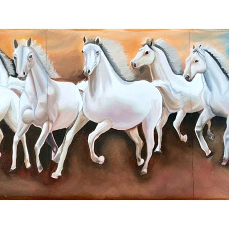 Sept chevaux qui courent, peinture à l'huile sur toile | Bhavya Murarka