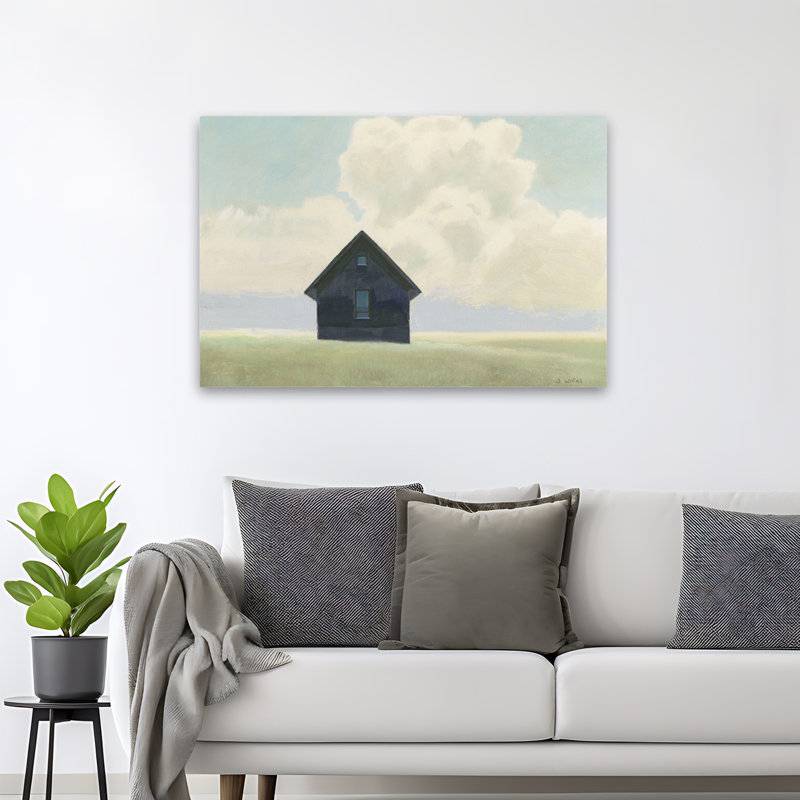Architecture et paysage solitaire bleu I Art, H 32 po x l 48 po