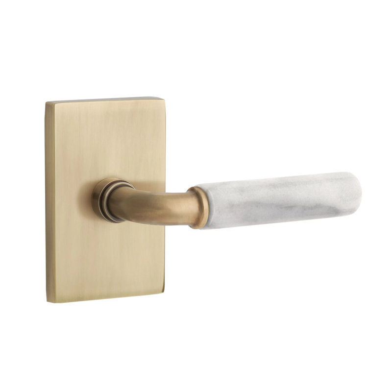 Mortaise d'intérieur Select Select avec rosette rectangulaire moderne et tige en T, levier en marbre blanc, Laiton satiné