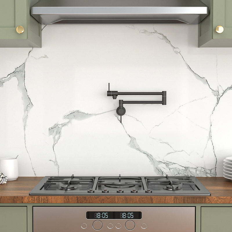 Robinet remplisseur de pot - Robinet d'évier de cuisine mural pliant extensible avec un trou et deux poignées,, Noir mat
