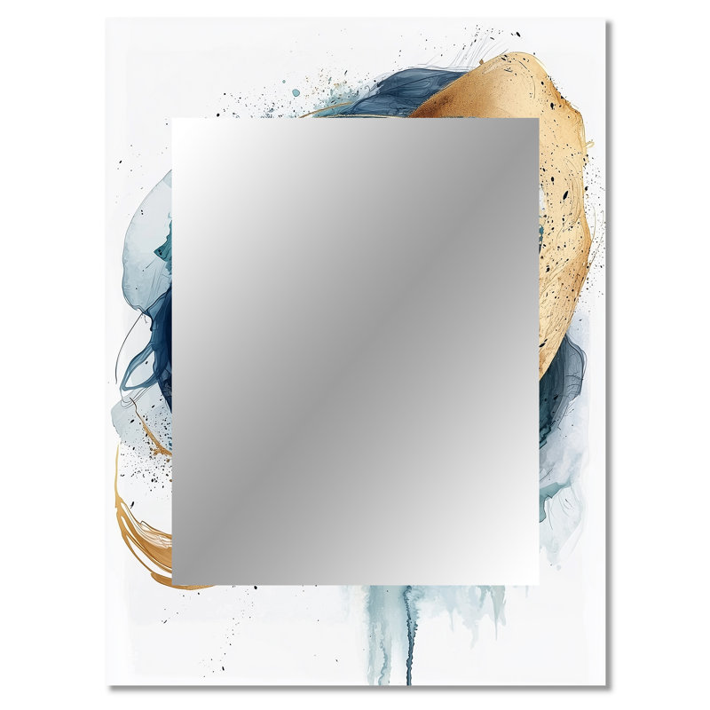 Abstrait doré et bleu vie sous-marine II - miroir de formes abstraites, miroir mural moderne unique, impression d'art en métal
