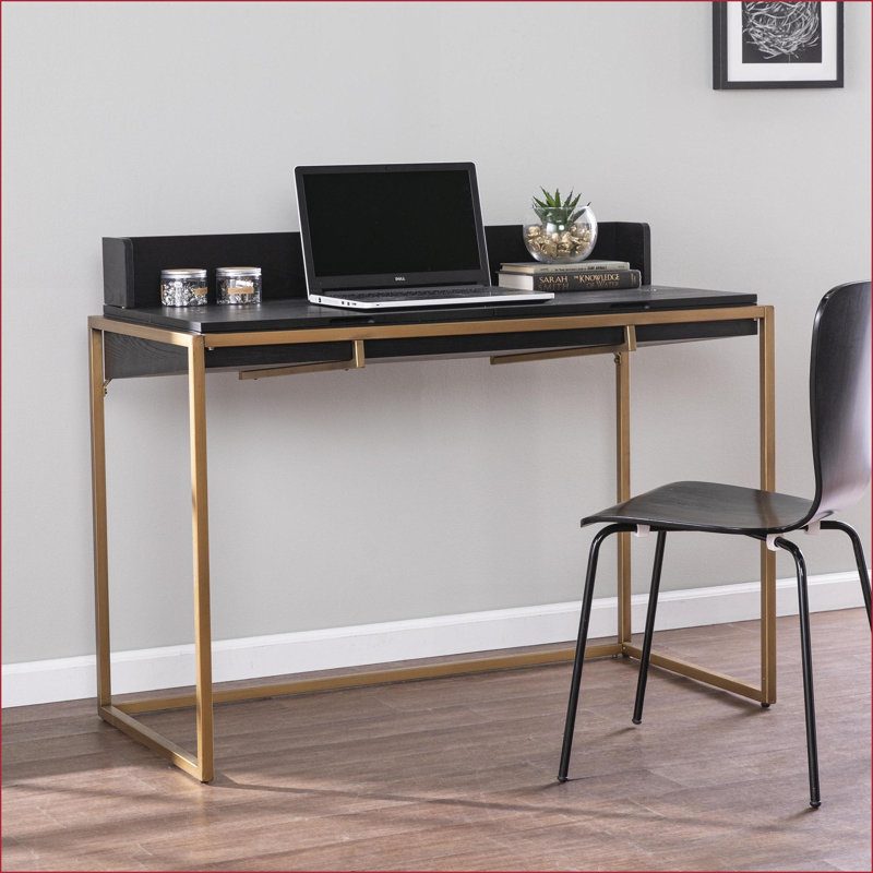 Bureaux, bureau de rangement moderne à plateau rabattable avec plateau de table spacieux | Conception mince | Noir | Panneau de fibres à densité moyenne