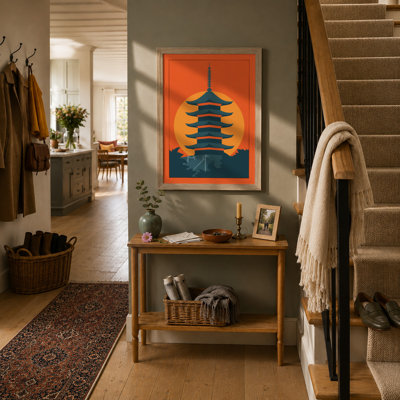 Pagoda at Sunrise Japandi - Framed Print