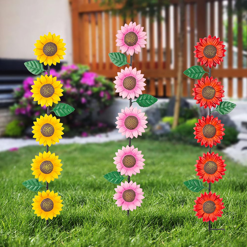 Ensemble de 3 piquets de jardin tournesols décoratifs