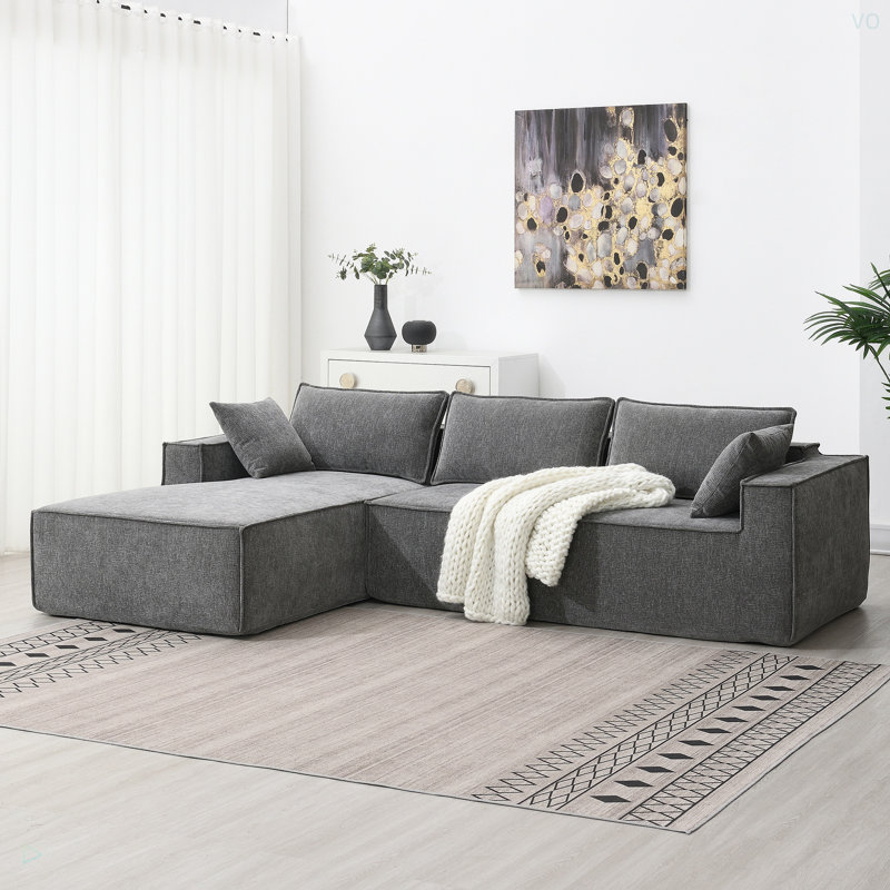 Canapé modulaire en L en chenille, Gris chenille