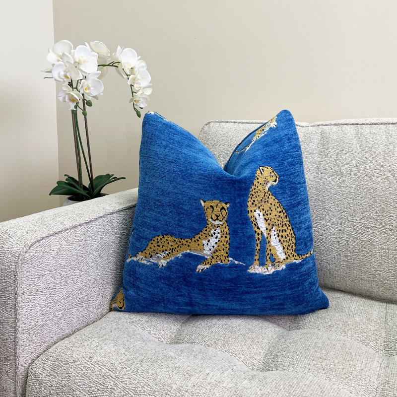 Embroidered Cheetah Chenille Throw Pillow Cover, 20"H x 20"W