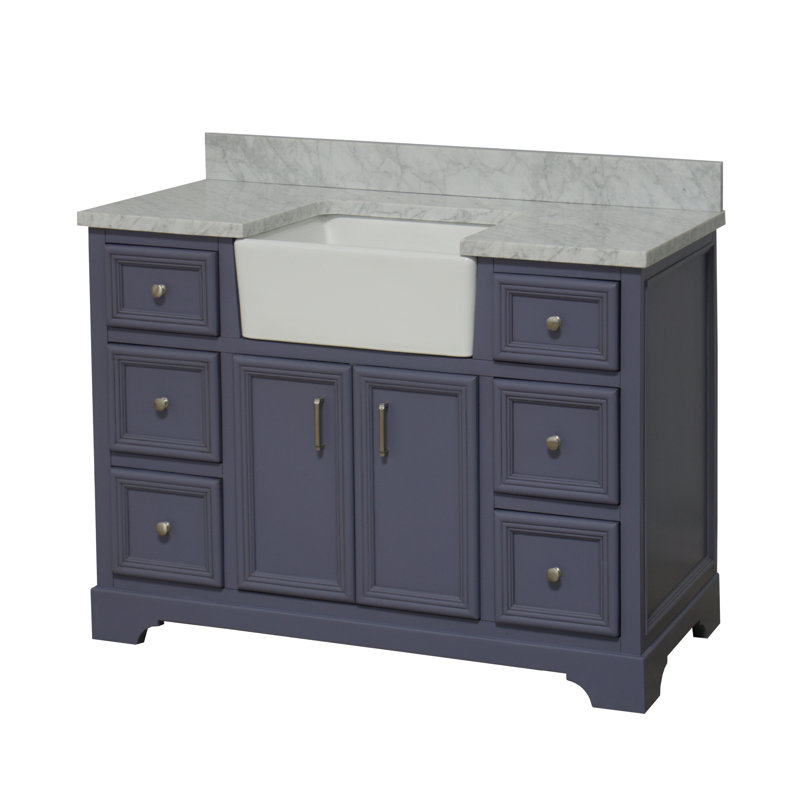 Emiliano 48'' Single Bathroom Vanity with Top, Carrara Marble, Powder Gray