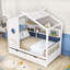 Lit de maison en bois avec toit, tablettes de rangement et tiroirs intégrés-116930054-116930056