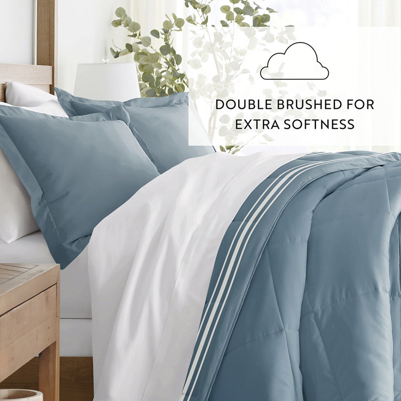 Light Blue Striped Microfiber Reversible Full Duvet Set