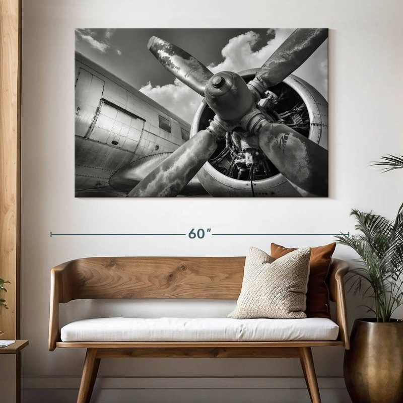 Mehar Monochrome Propeller Plane, 34" H x 51" W