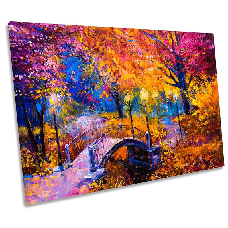 Floral Autumn Bridge Landscape Framed - Wrapped Canvas Print, 30.5cm H x 45.7cm W x 2cm D