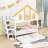Wooden Bunk Bed with Window Door and Roof, Storage Staircase and Twin Trundle-1840137281