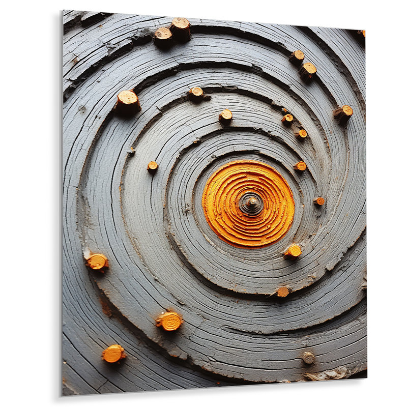 Pierre moderne spirale grise et jaune II - art mural abstrait en spirale en métal, H 32 po x l 24 po x P 1 po