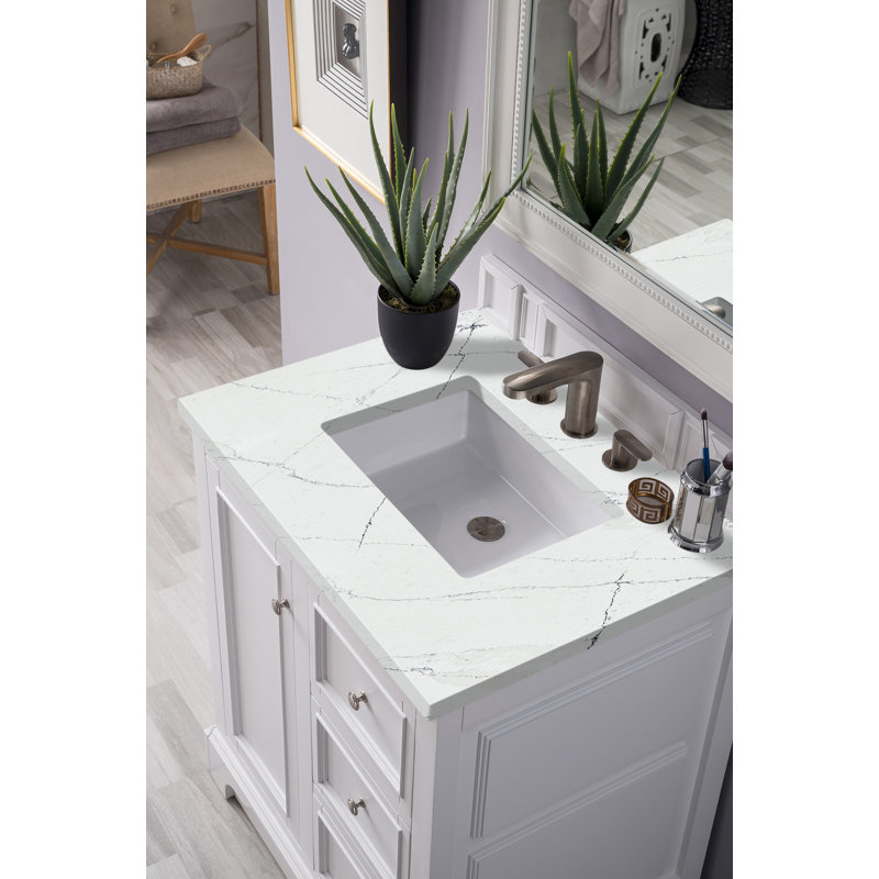 De Soto 31.3'' W Single Vanity, Bright White, Ethereal Noctis Quartz, 8" Widespread
