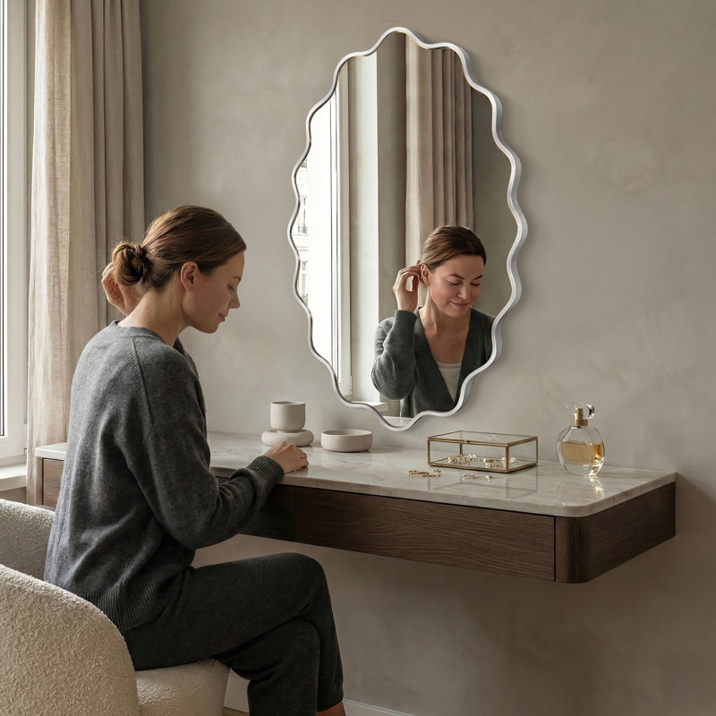 Miroir mural ovale en métal, 30 po x 20 po, Argent