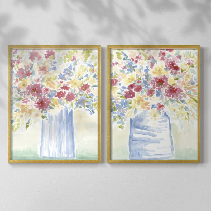 «Country Meadow Bouquet I», reproduction encadrée de qualité supérieure - prête à être accrochée - aucun clou requis - aucun clou requis