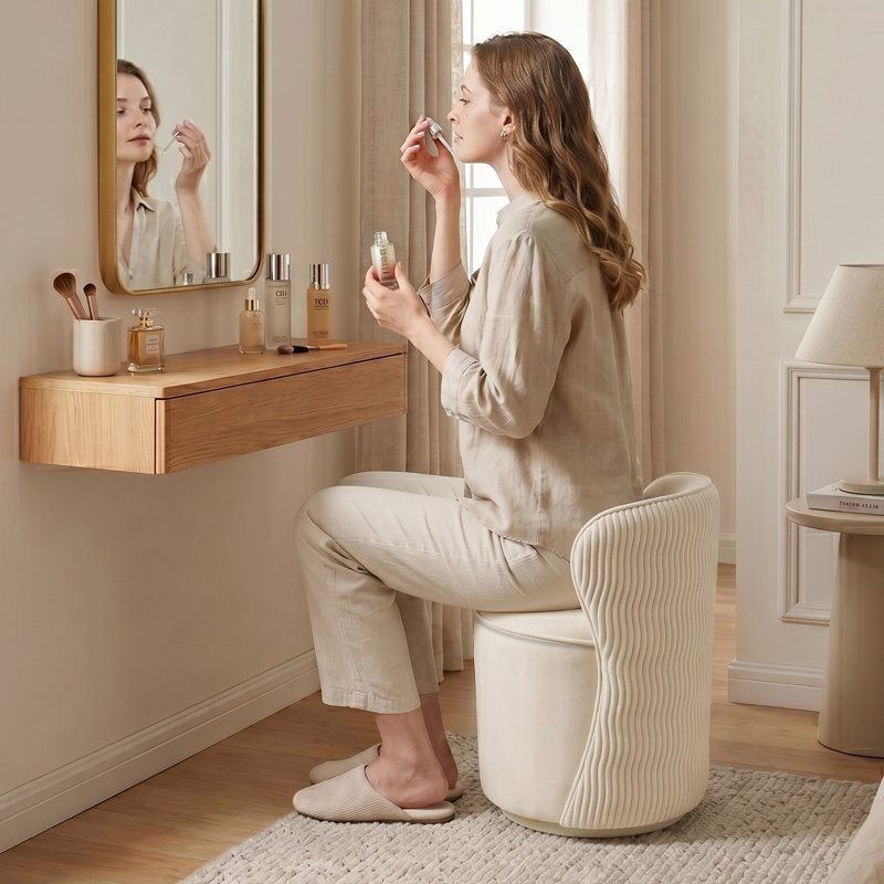 Tabouret de coiffeuse Modern 360 °, Vetvel beige