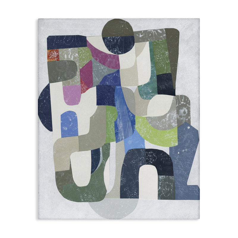Motif géométrique rétro sur toile grise, design par Coco Good, H 40 po x l 30 po