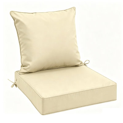 Ensemble de coussins de siège et de dossier extérieurs beiges, coussins de patio hydrofuges à 5 niveaux et résistants à la décoloration à 6 niveaux, passepoil en corde de coton de 3 mm d'épaisseur, fermeture à glissière détachable et attaches antidérapantes, coussins de chaise en éponge haute densité pour meubles de jardin