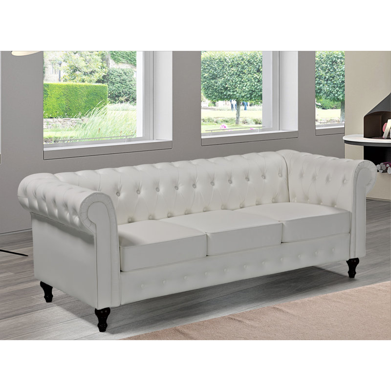 Fedler 82.3'' Faux Leather Sofa, Cream White Leather