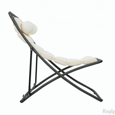 Chaise pliante d'extérieur 2 pièces, chaise de patio enveloppée de rotin avec dossier réglable, coussin épais et appui-tête amovible, pour la piscine, la plage, la cour